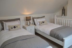 two beds sitting next to each other in a bedroom at Sea Haven in Conwy