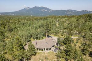 - une vue aérienne sur une maison dans les bois dans l'établissement Airy Forest Escape with Mountain Views and Hot Tub!, à Black Hawk