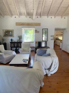 Televízia a/alebo spoločenská miestnosť v ubytovaní Olive Grove House Paxos Loggos