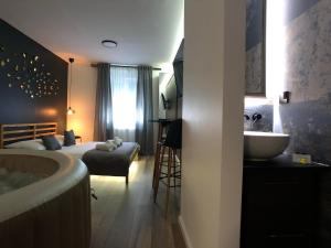 Posteľ alebo postele v izbe v ubytovaní Apartment Zagreb Jacuzzi