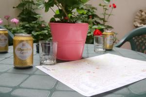 格拉納達的住宿－卡斯蒂略公寓，一张桌子,上面有地图,眼镜和植物
