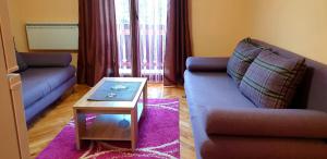een woonkamer met een bank en een salontafel bij Tea Apartment in Zlatibor