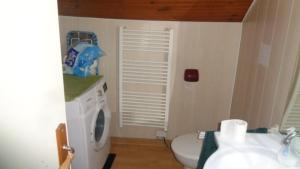 a bathroom with a washing machine and a toilet at NANA 63 in La Bourboule