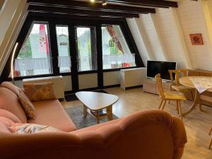 a living room with a couch and a tv at Ferienhäuser 6 & 24 in Freyung