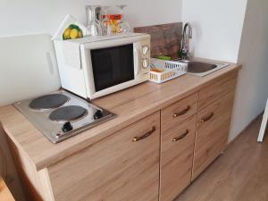 A kitchen or kitchenette at Karmelita Boutique Apartman