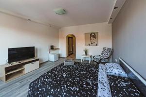 大特爾諾沃的住宿－Victoria Hotel Rooms Veliko Tarnovo &Victoria apartment，一间卧室配有一张大床和一台平面电视