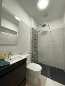a bathroom with a toilet and a sink and a shower at Casa Santo António in São Brás de Alportel
