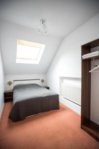 a bedroom with a bed and a skylight at Apartament Vlad in Turda