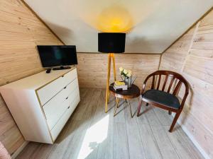 Televízia a/alebo spoločenská miestnosť v ubytovaní Magic Home Łeba