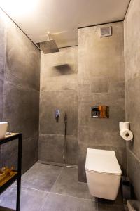 a bathroom with a toilet and a shower at Villa Sokol in Borovets