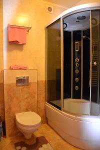 bagno con doccia e servizi igienici. di Kruiz Motel a Kholmok