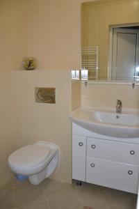 La salle de bains blanche est pourvue de toilettes et d'un lavabo. dans l'établissement Kruiz Motel, à Kholmok