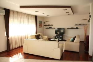 - un salon avec un canapé blanc et une télévision dans l'établissement Apartment Toma, à Kučine