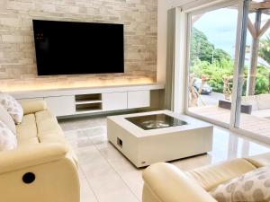 Televisyen dan/atau pusat hiburan di HOKULANI by the sea オーシャンビューのプール付き貸別荘