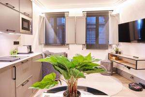 A kitchen or kitchenette at Apartamentos Pedreira Casa Historica Down Town