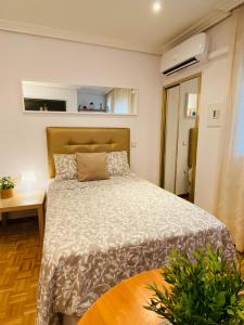 1 dormitorio con 1 cama, escritorio y 1 cama en Sleeping Gran Via, en Madrid