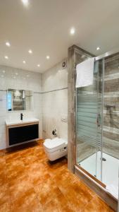 a bathroom with a toilet and a shower at Akomo Bern in Bern +37 photos