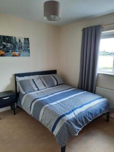 ウォーターフォードにあるAine'sのベッドルーム1室(青と白の掛け布団付きのベッド1台付)