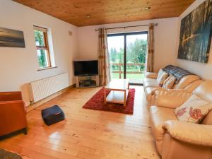 a living room with a couch and a television at Silver Birch in Cuar an Chláir
