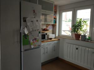 a kitchen with a white refrigerator and a window at Millennium in A Coruña