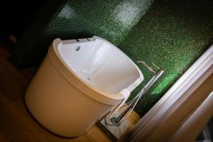 a bathroom with a toilet in a green wall at Boutique Exclusive B&B in Trento