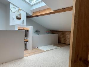 a attic room with a vaulted ceiling with a skylight at Appartement avec jardin entre lac et océan Hossegor in Soorts-Hossegor
