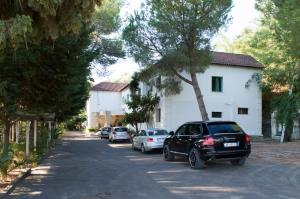 eine Reihe von Autos, die am Straßenrand geparkt sind in der Unterkunft Hotel Nature in Kolonjë