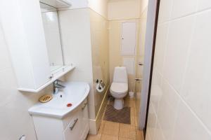 a white bathroom with a toilet and a sink at Акуратні апартаменти в центрі Львова in Lviv