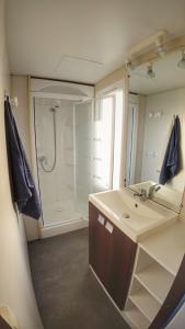 W łazience znajduje się umywalka i prysznic. w obiekcie Triocamp Praha w Pradze