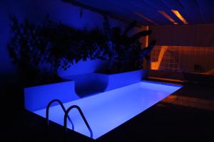 een kamer met een blauw verlicht bad met planten bij CASA EL OLIVO, TENERIFE in Valle de San Lorenzo