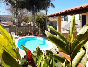 a swimming pool in a yard with plants at Pousada Luz do Sol in Carrancas