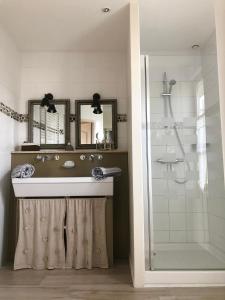 a bathroom with a sink and a shower at Ecole de Mathuna de Marigny Brizay in Marigny-Brizay