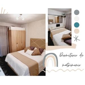 uma colagem de duas camas num quarto de hotel em EL RECOVECO DE MIRA em Mira