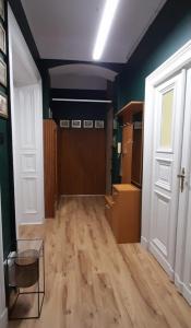 een kamer met een hal met een deur en houten vloeren bij Apartament Kasztanowy in Gliwice