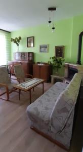 een woonkamer met een bed en een bank bij Apartament Kasztanowy in Gliwice