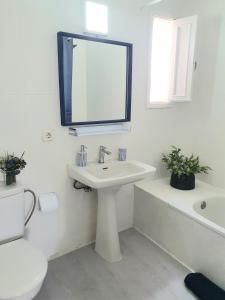 W łazience znajduje się umywalka, lustro i toaleta. w obiekcie Vistamar Blue w Aronie