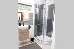 a bathroom with a shower and a sink at Superbe studio 15 m²,proche Disney, Asterix, CDG in Gressy