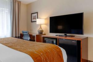 
a hotel room with a bed, television and a desk at Comfort Inn & Suites Wilkes Barre - Arena in Wilkes-Barre
