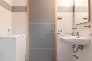 Un baño con lavabo y ducha. en Appartamento alla Preda Grauno Ospitar, en Grauno 28 fotos más
