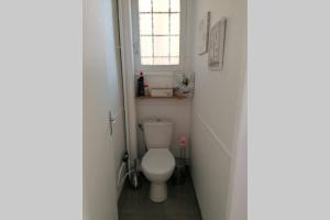 a small bathroom with a toilet and a window at Appartement entier Bourges Avaricum centre ville in Bourges +13 photos