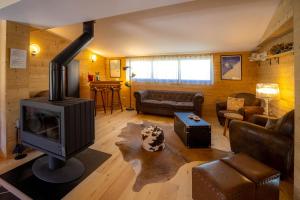 a living room with a couch and a fireplace at Gite&Spa le Montagnard in Saint-Jean-Saint-Nicolas