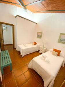 Zimmer mit 2 Betten und einer grünen Bank in der Unterkunft La Buganvilla in Córdoba + 16 Fotos