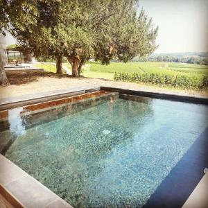 a swimming pool with a view of a field at Le logis de Valandraud in Saint-Émilion