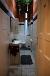 La salle de bains est pourvue d'un lavabo et de toilettes. dans l'établissement Apartment Lodge 61, à Berlin
