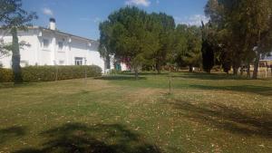 un gran patio con una casa blanca y árboles en Henry Agriturismo Manfredonia en Ippocampo