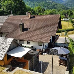 an overhead view of a house with a roof at Accommodation Resman in Bohinj