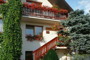 ein Gebäude mit Blumenkästen auf den Balkonen in der Unterkunft Apartmány Zuberec - Julius a Agnes in Zuberec