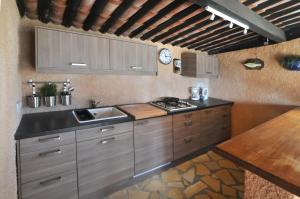 a kitchen with a sink and a stove top oven at Residence "Villa Catherine" in Flayosc