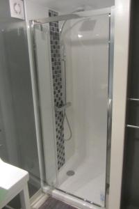 a shower with a glass door in a bathroom at Le Bout du Monde in Berneville +36 photos