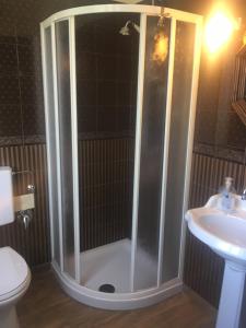 a shower in a bathroom with a toilet and a sink at B&B CM Ranch in Cuneo